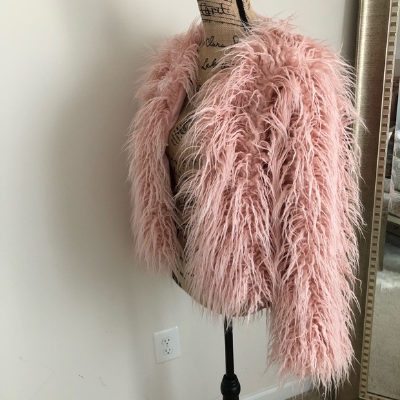 Light Pink Shaggy Faux Fur Jacket - Picture 2 of 5